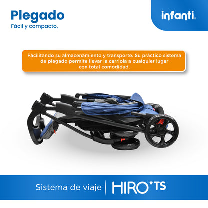 Carriola Travel System Hiro TS Con Portabebé, Plegado a una Mano, Arnés De 5 Puntos, Reclinaciones, Toldo Completo, Charola Con Portavasos y Frenos. Desde Recién Nacido. Hasta 15 kg, Infanti