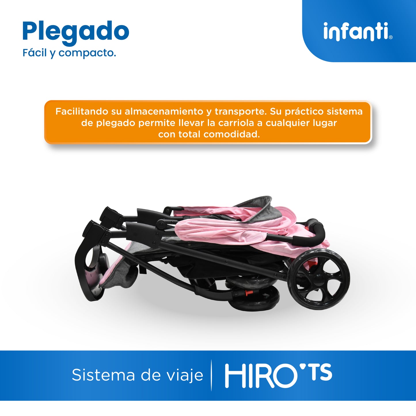 Carriola Travel System Hiro TS Con Portabebé, Plegado a una Mano, Arnés De 5 Puntos, Reclinaciones, Toldo Completo, Charola Con Portavasos y Frenos. Desde Recién Nacido. Hasta 15 kg, Infanti