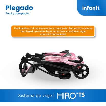 Carriola Travel System Hiro TS Con Portabebé, Plegado a una Mano, Arnés De 5 Puntos, Reclinaciones, Toldo Completo, Charola Con Portavasos y Frenos. Desde Recién Nacido. Hasta 15 kg, Infanti