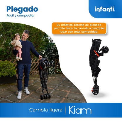 Carriola De Bastón Con Plegado Compacto Kiam  Multiples Reclinaciones, Arnés De 5 puntos, Toldo Completo, Frenos y Ruedas Giratorias Con Seguro Ideal Para Bebes De 6 Meses a 15 kg, Infanti