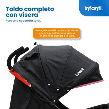 Carriola De Bastón Con Plegado Compacto Kiam  Multiples Reclinaciones, Arnés De 5 puntos, Toldo Completo, Frenos y Ruedas Giratorias Con Seguro Ideal Para Bebes De 6 Meses a 15 kg, Infanti