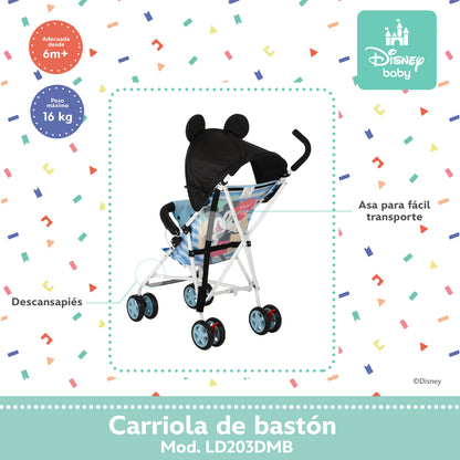 Carriola Bastón Disney Estructura De Acero Plegable Barra De Empuje Con Descansapies