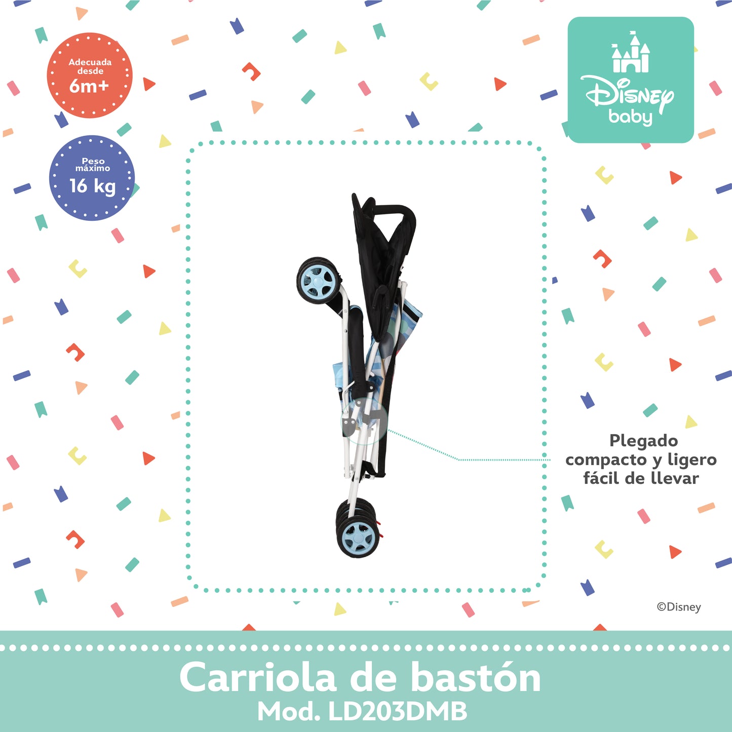 Carriola Bastón Disney Estructura De Acero Plegable Barra De Empuje Con Descansapies
