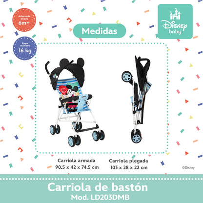 Carriola Bastón Disney Estructura De Acero Plegable Barra De Empuje Con Descansapies