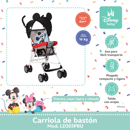 Carriola Bastón Disney Estructura De Acero Plegable Barra De Empuje Con Descansapies