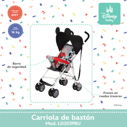 Carriola Bastón Disney Estructura De Acero Plegable Barra De Empuje Con Descansapies