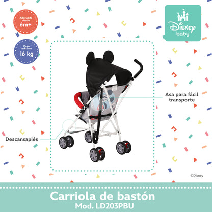 Carriola Bastón Disney Estructura De Acero Plegable Barra De Empuje Con Descansapies
