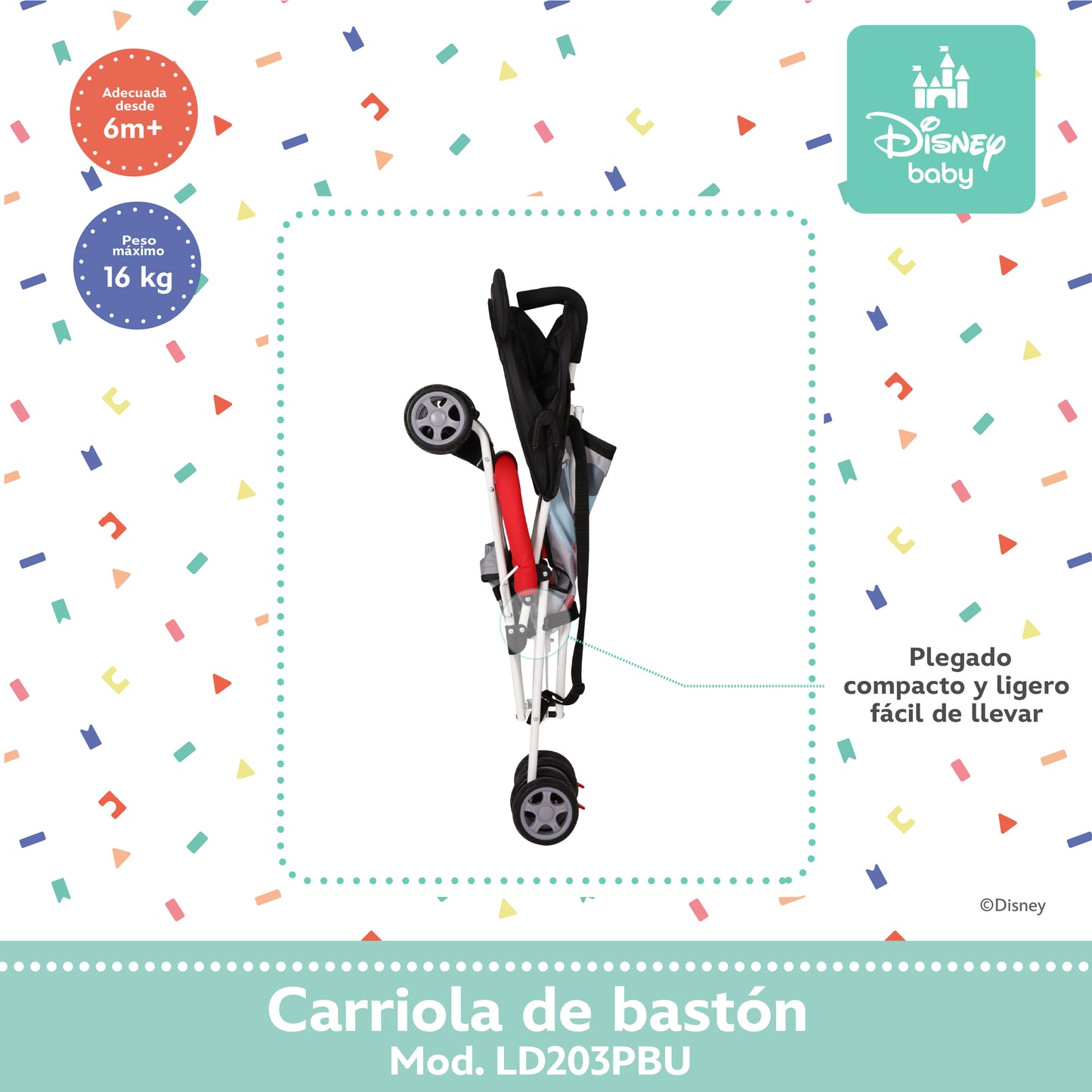 Carriola Bastón Disney Estructura De Acero Plegable Barra De Empuje Con Descansapies