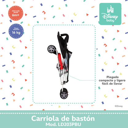 Carriola Bastón Disney Estructura De Acero Plegable Barra De Empuje Con Descansapies