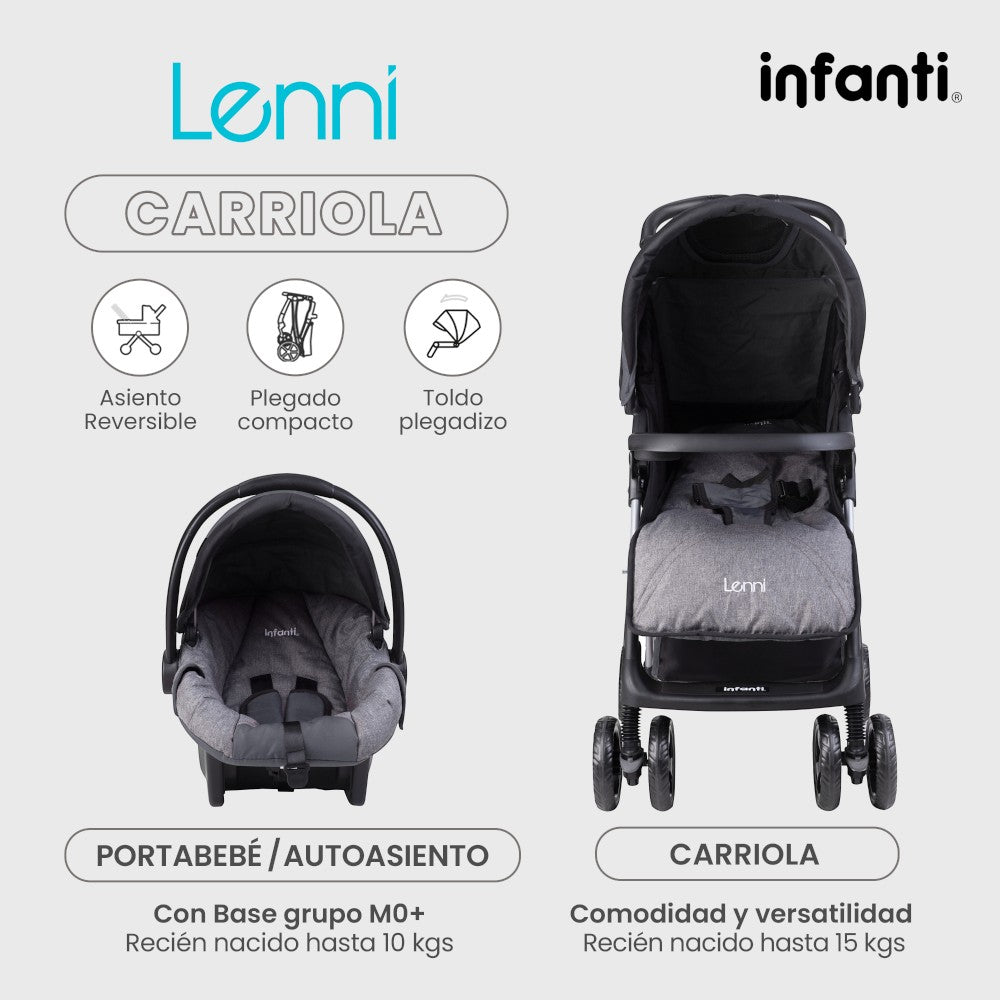 Combo Infanti Carriola Travel System, Cuna De Viaje De Lujo y  Autoasiento Convertible a Booster