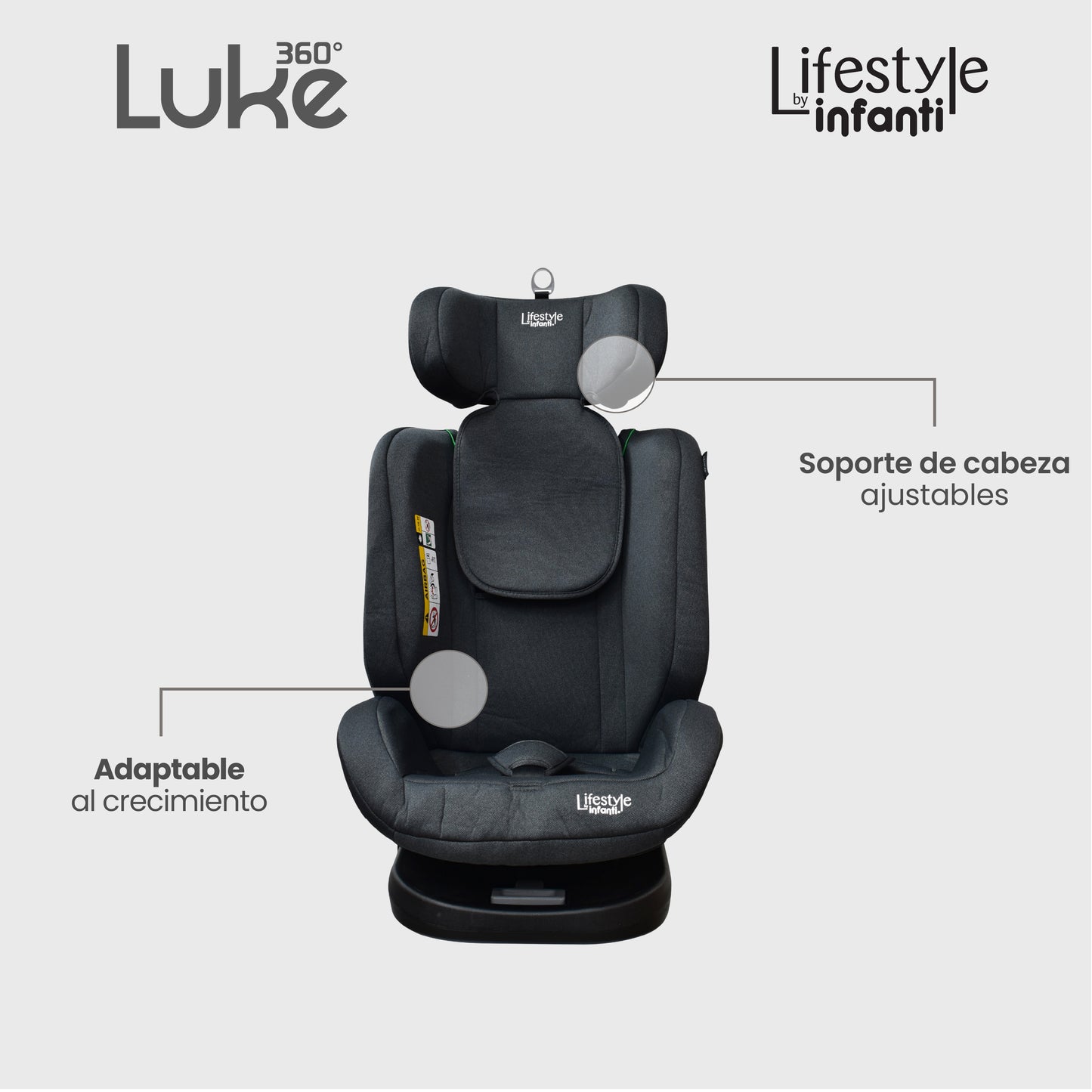 Autoasiento Para Carro Con Giro 360° Seguridad Isofix Luke Gris Oxford