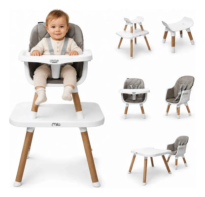 Silla Alta 6 en 1, Mila, Arena, Silla Pequeña, Banco Alto, Banquito, Mesa con Sillita y Mesa con Banco, Arnés de 5 Puntos, Charola Ajustable y Funda Lavable, Hasta 25 kg. Lifestyle By Infanti