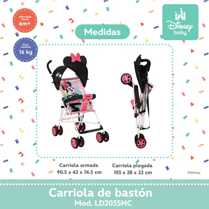 Carriola Bastón Disney Estructura De Acero Plegable Barra De Empuje Con Descansapies