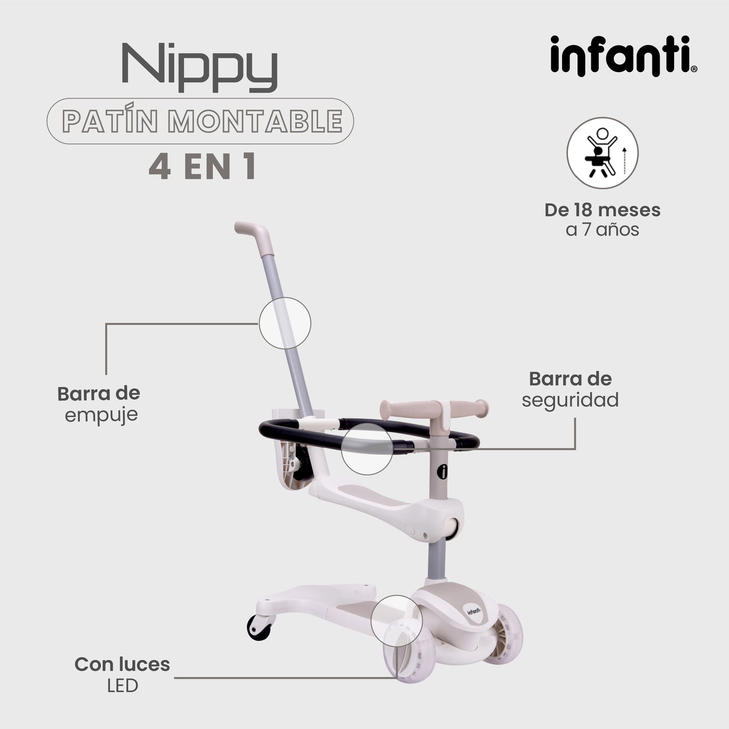 Patín - Montable 4 En 1 Infanti Nippy Con Barra De Seguridad