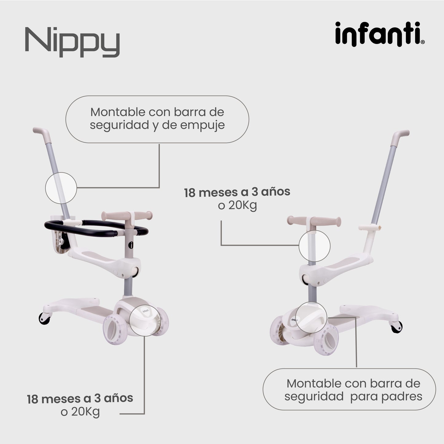 Patín - Montable 4 En 1 Infanti Nippy Con Barra De Seguridad