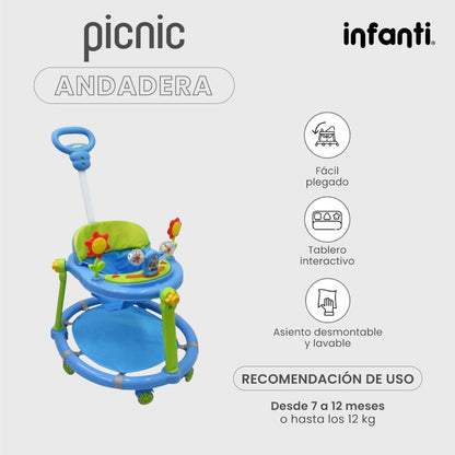 Andadera Plegable Para Bebé Con Barra De Empuje
