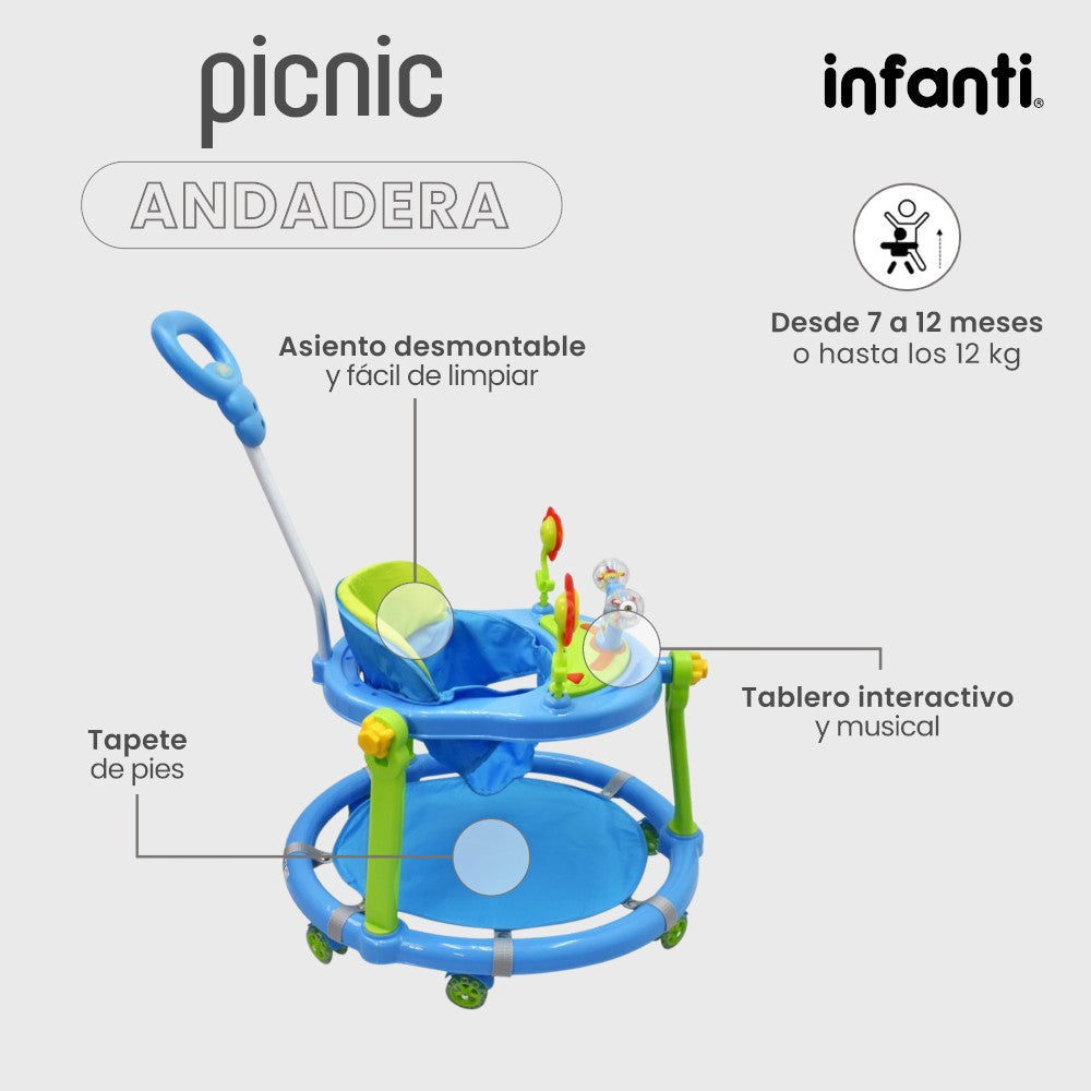 Andadera Plegable Para Bebé Con Barra De Empuje