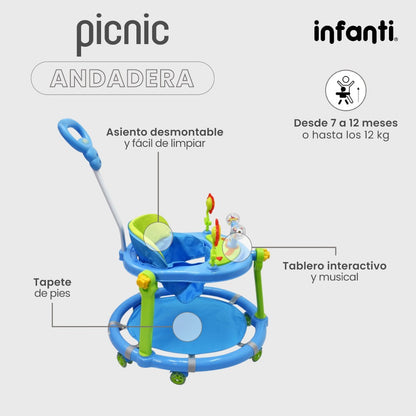 Andadera Plegable Para Bebé Con Barra De Empuje