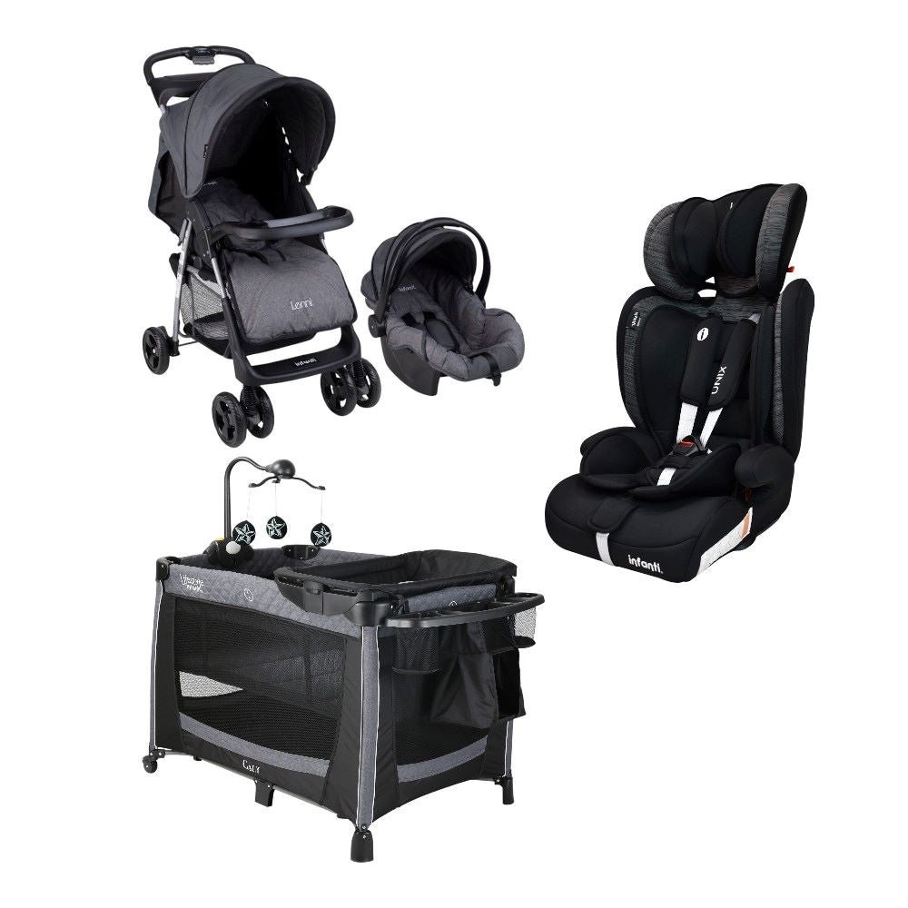 Combo Infanti Carriola Travel System, Cuna De Viaje De Lujo y  Autoasiento Convertible a Booster