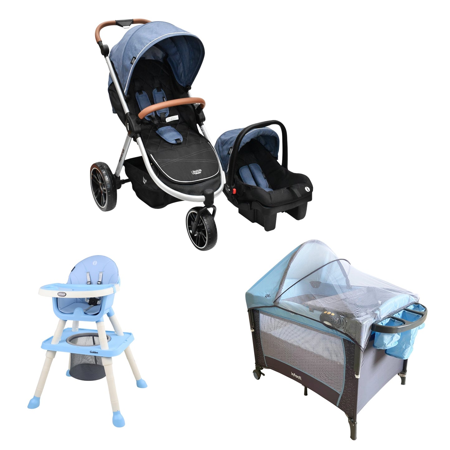 Combo Infanti Carriola Travel System, Cuna Colecho y Silla Alta Para Bebé