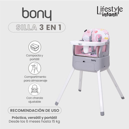 Silla Alta 3 En 1 Para Bebé Lifestyle By Infanti, Bony