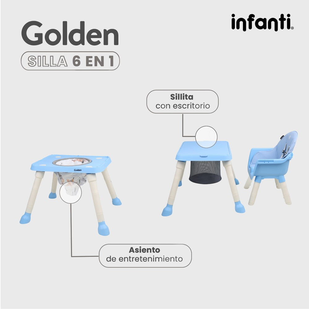 Silla Alta Infanti 6 en 1 Golden Multifuncional Con Charola Y Mesa De Actividades