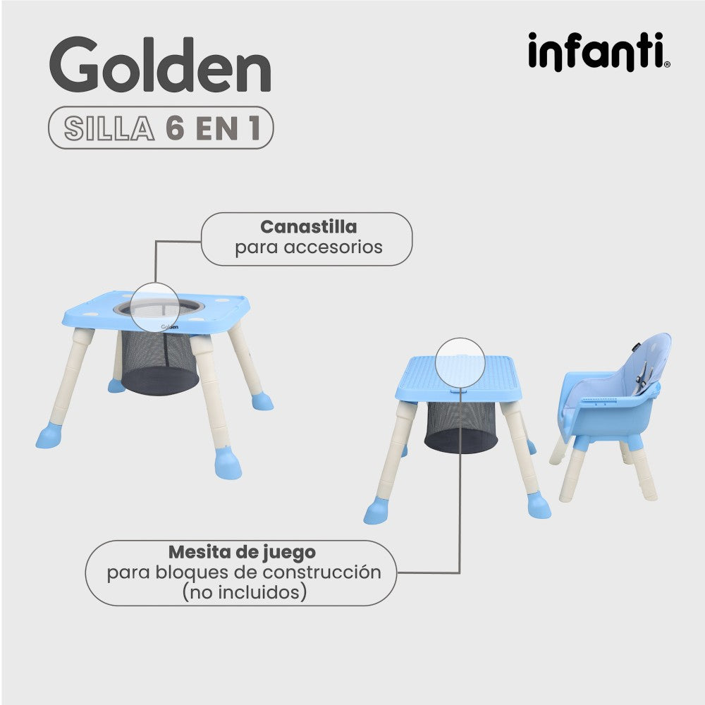 Silla Alta Infanti 6 en 1 Golden Multifuncional Con Charola Y Mesa De Actividades