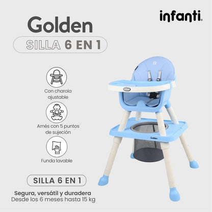 Silla Alta Infanti 6 en 1 Golden Multifuncional Con Charola Y Mesa De Actividades