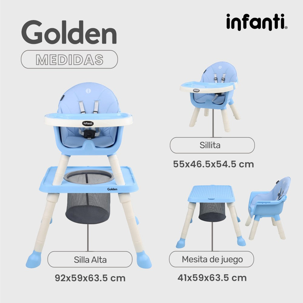 Silla Alta Infanti 6 en 1 Golden Multifuncional Con Charola Y Mesa De Actividades