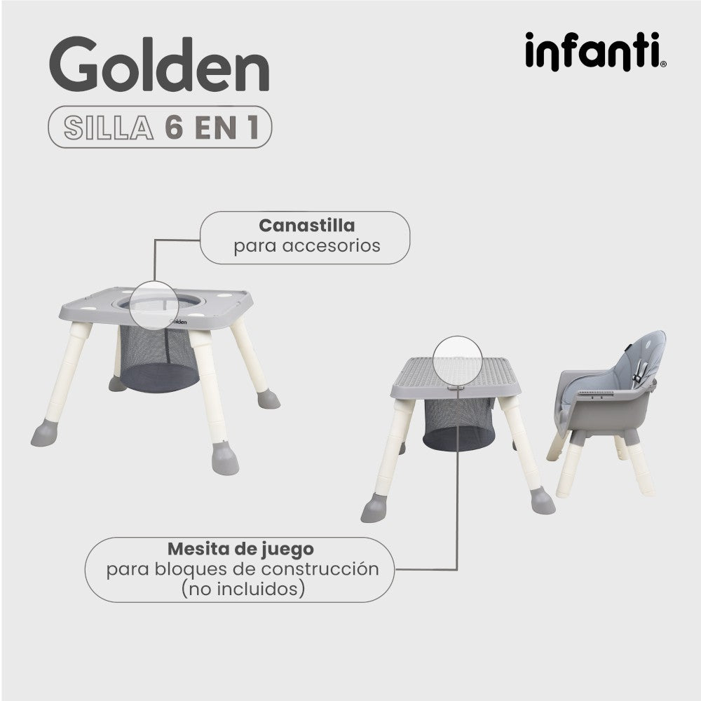 Silla Alta Infanti 6 en 1 Golden Multifuncional Con Charola Y Mesa De Actividades