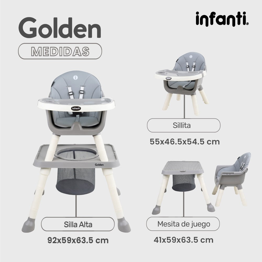 Silla Alta Infanti 6 en 1 Golden Multifuncional Con Charola Y Mesa De Actividades