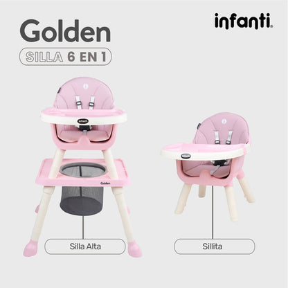 Silla Alta Infanti 6 en 1 Golden Multifuncional Con Charola Y Mesa De Actividades