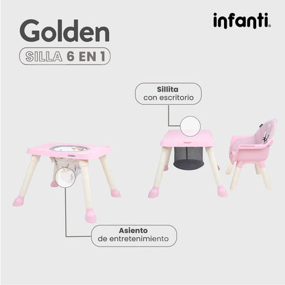Silla Alta Infanti 6 en 1 Golden Multifuncional Con Charola Y Mesa De Actividades