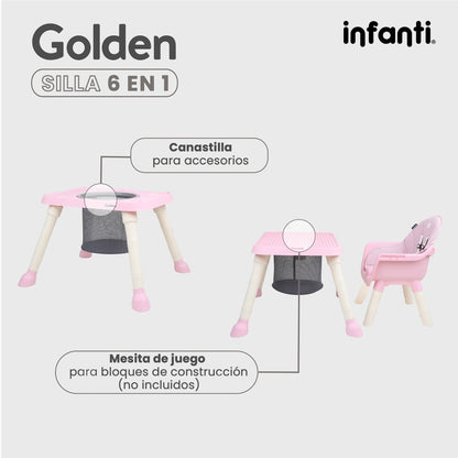 Silla Alta Infanti 6 en 1 Golden Multifuncional Con Charola Y Mesa De Actividades