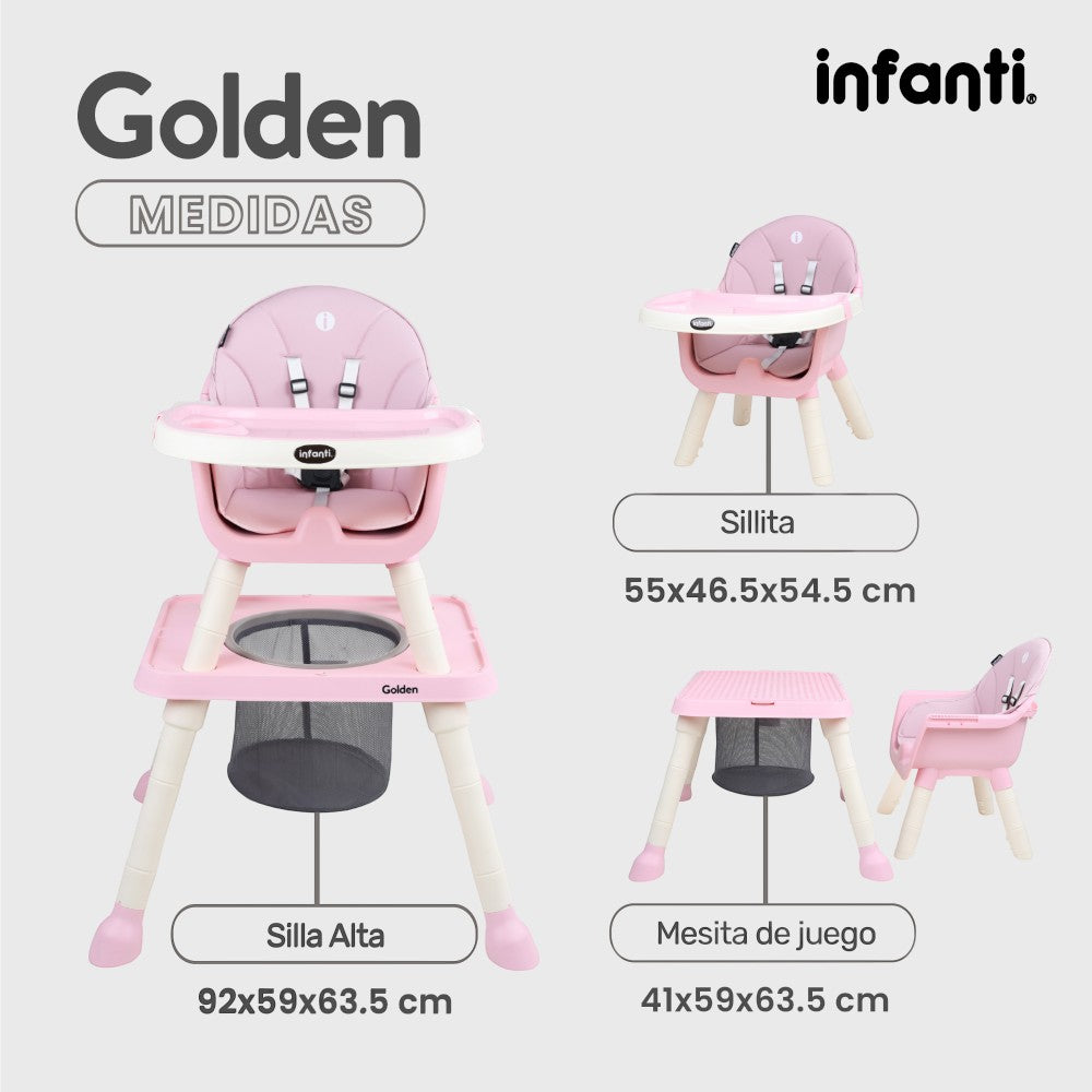 Silla Alta Infanti 6 en 1 Golden Multifuncional Con Charola Y Mesa De Actividades