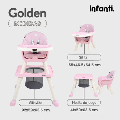 Silla Alta Infanti 6 en 1 Golden Multifuncional Con Charola Y Mesa De Actividades