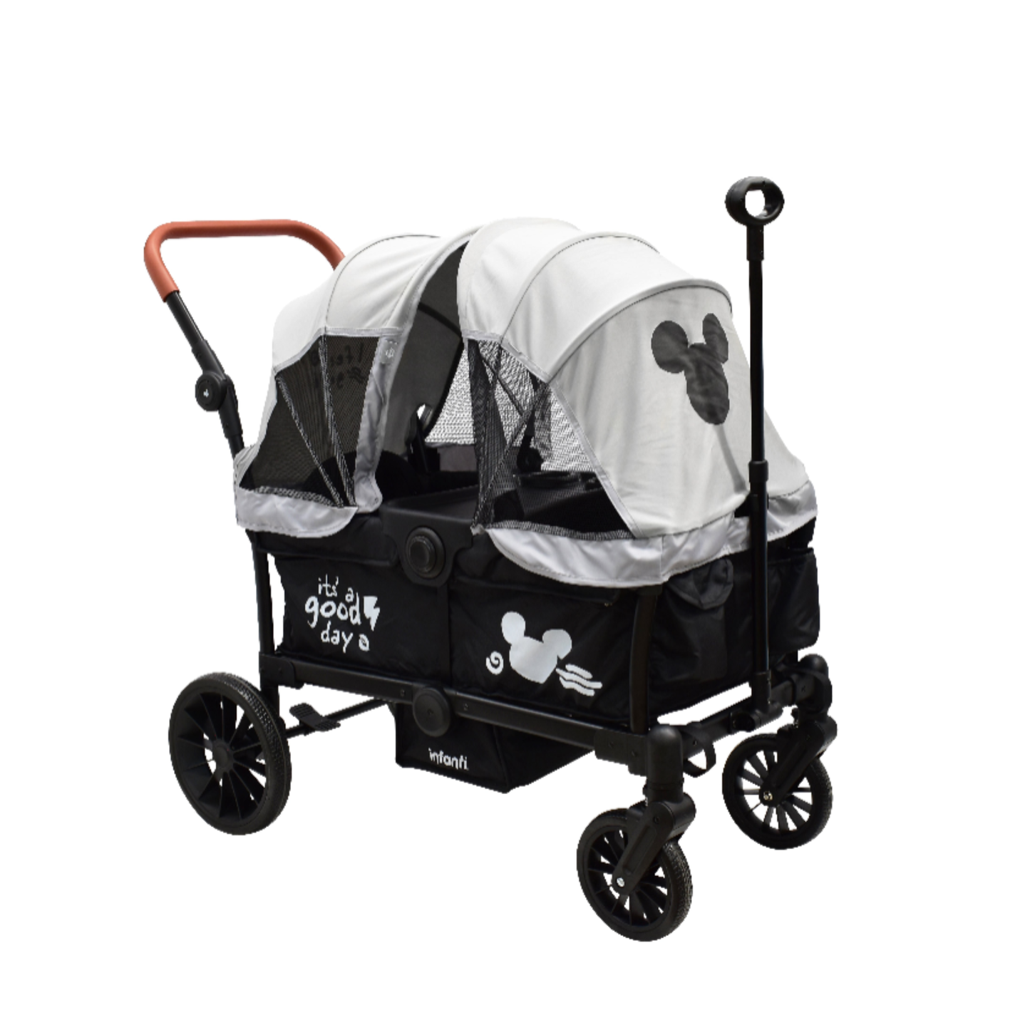 Carriola Everett Mickey Gris Con Doble Vagón Plegable y Toldos Desmontables