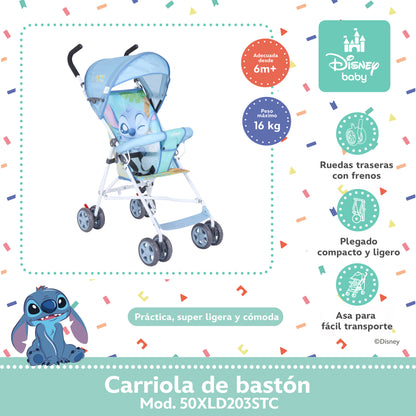Carriola De Bastón Stitch Disney Ligera Con Cinturón De Seguridad Plegable