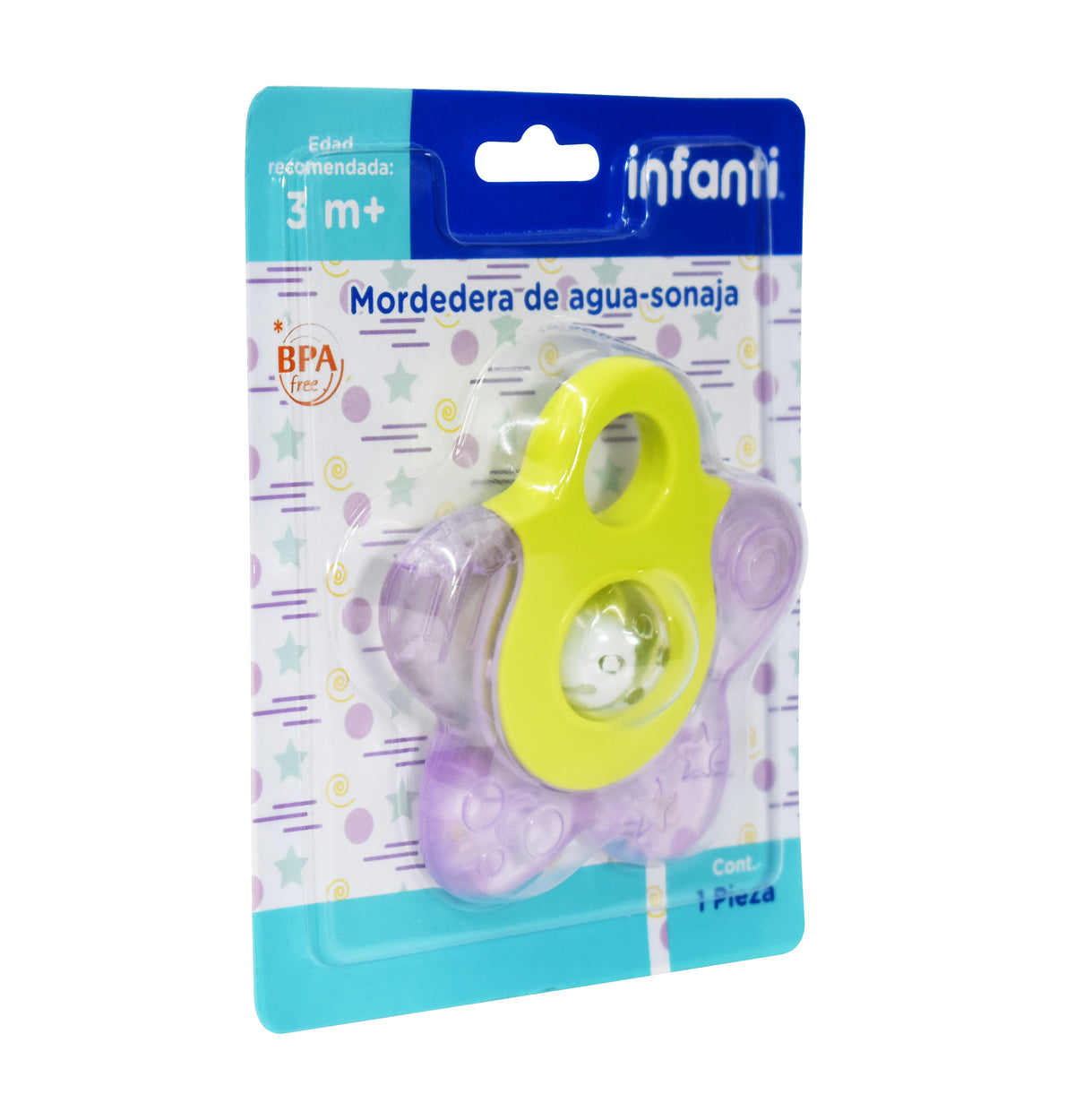 Mordedera Rellena de Agua Con Sonaja, Estrella, Libre BPA, Libre PVC, Infanti