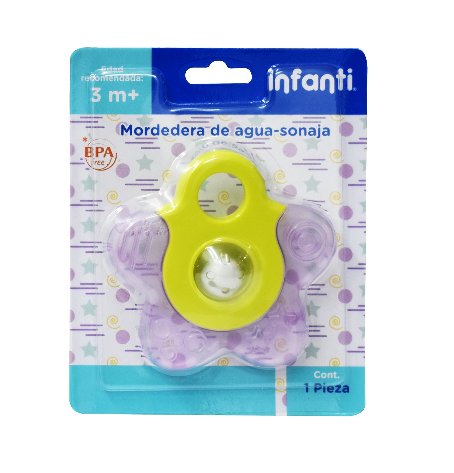 Mordedera Rellena de Agua Con Sonaja, Estrella, Libre BPA, Libre PVC, Infanti