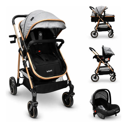 Carriola Sistema de Viaje Welly Convertible a Bambineto Negro con Portabebé Grupo 0+, Asiento Reversible, Reclinado Ajustable, Arnés de 5 Puntos, Toldo Plegable, Cubrepiés y Canastilla Amplia para Bebé