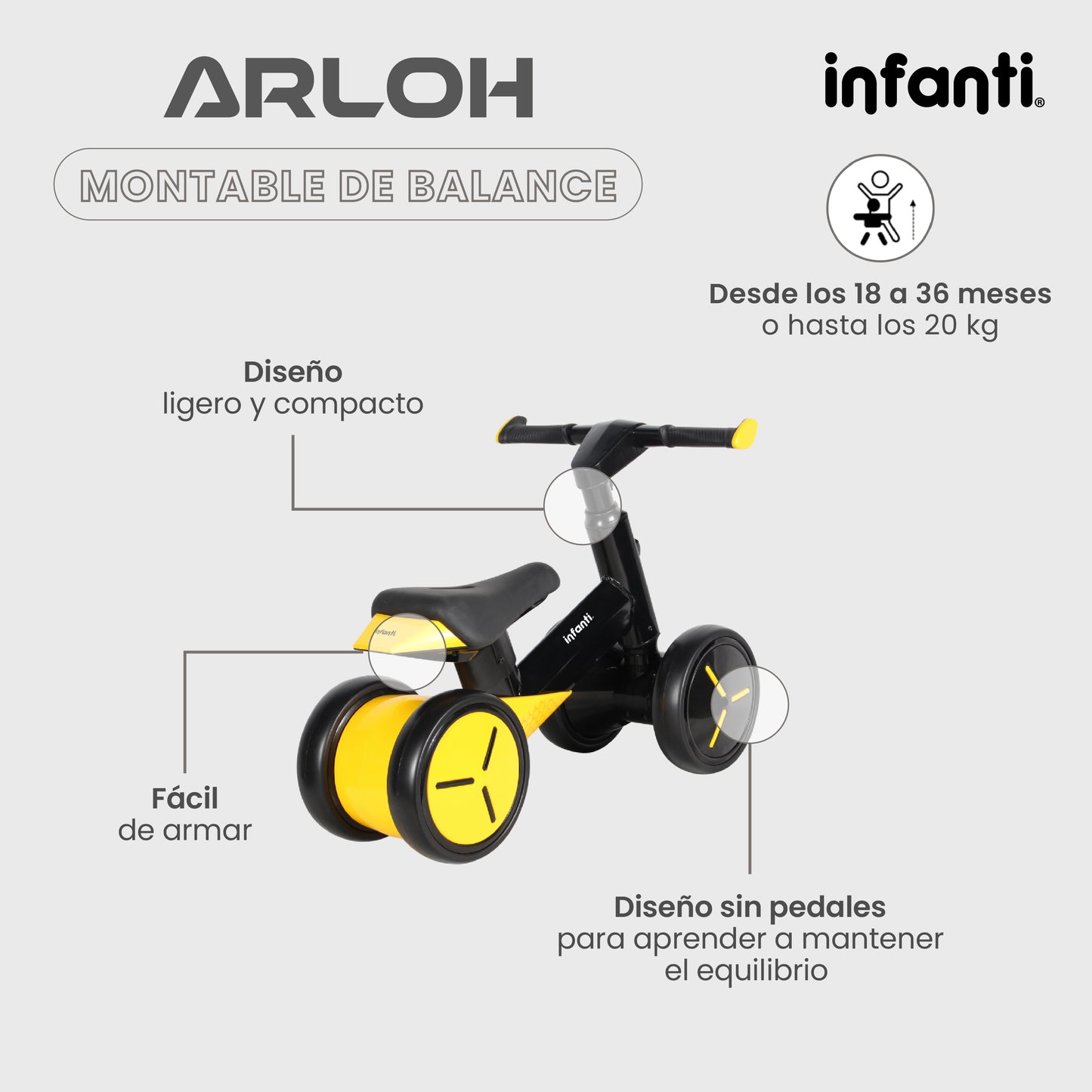 Bicicleta Montable De Balance Arloh Para Bebe Entrenador Sin Pedales