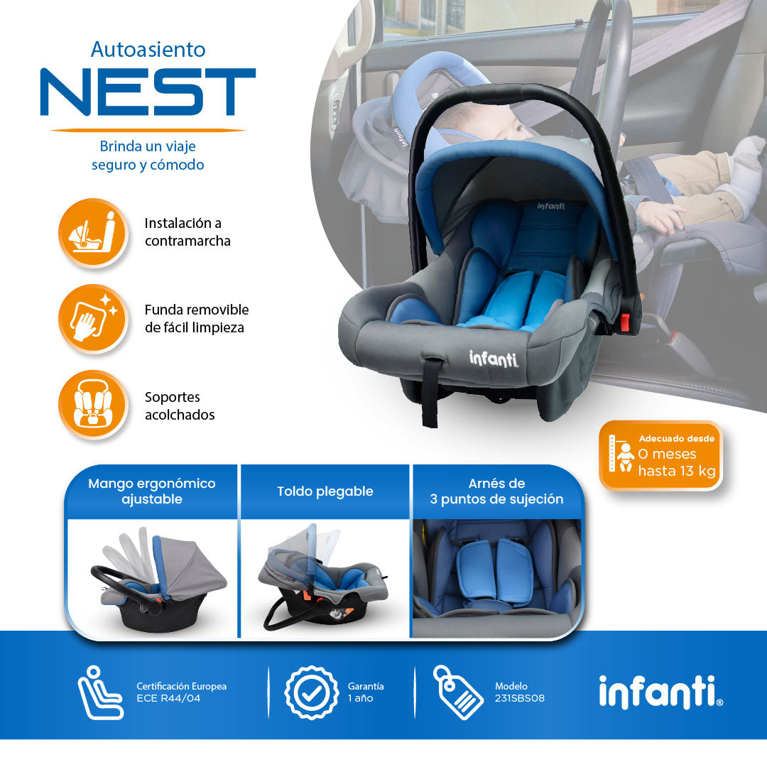 Autoasiento Portabebé Nest  Con Anclaje Universal y Soporte Acolchado