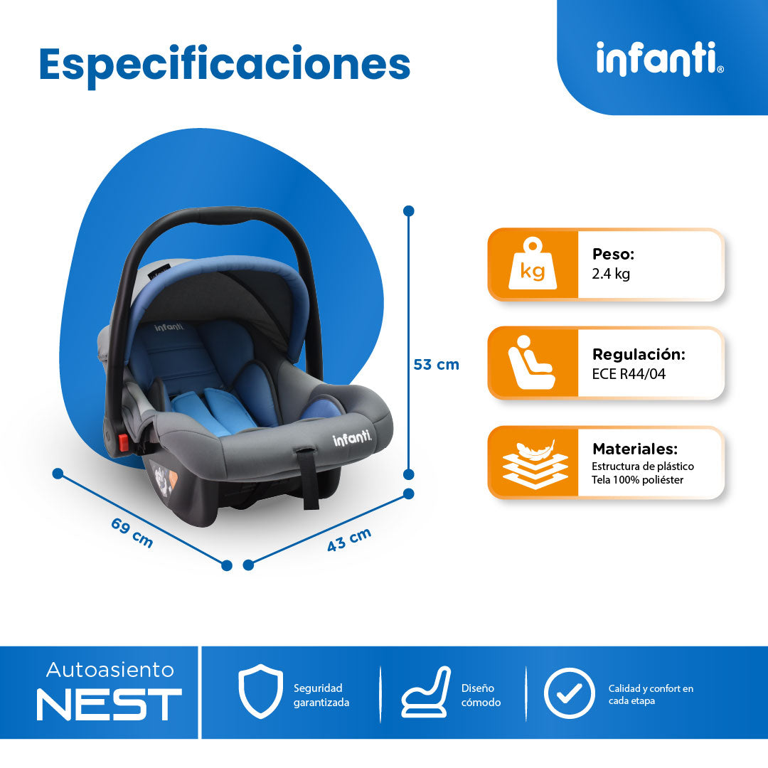 Autoasiento Portabebé Nest  Con Anclaje Universal y Soporte Acolchado