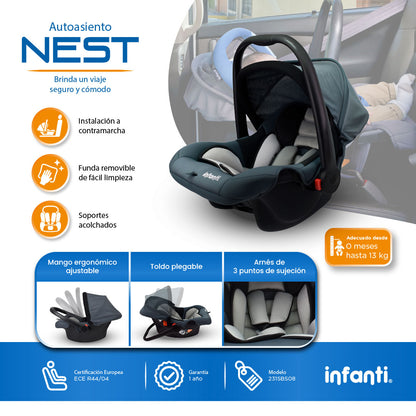 Autoasiento Portabebé Nest  Con Anclaje Universal y Soporte Acolchado