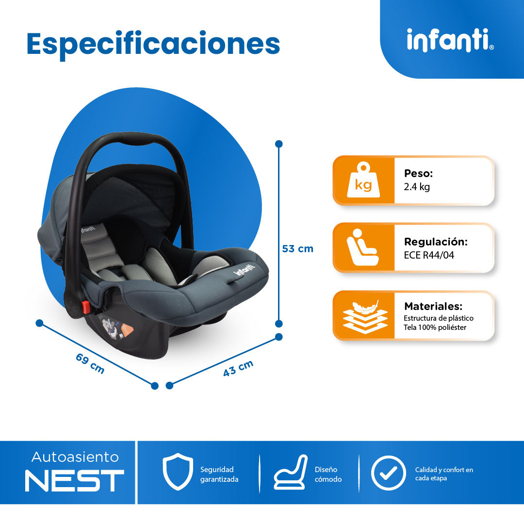 Autoasiento Portabebé Nest  Con Anclaje Universal y Soporte Acolchado