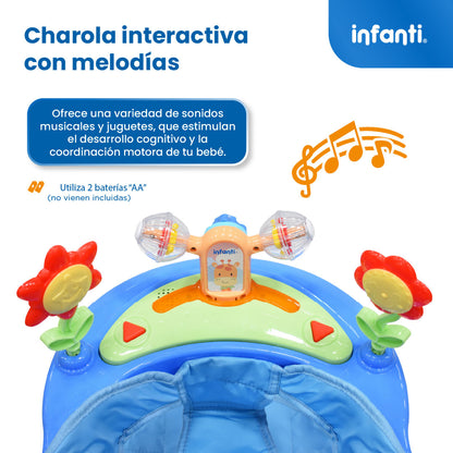 Andadera Picnic Con Tablero Interactivo Barra De Empuje y Altura Ajustable En 2 Posiciones, Infanti