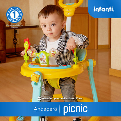 Andadera Picnic Con Tablero Interactivo Barra De Empuje y Altura Ajustable En 2 Posiciones, Infanti