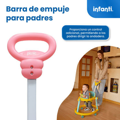 Andadera Picnic Con Tablero Interactivo Barra De Empuje y Altura Ajustable En 2 Posiciones, Infanti