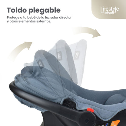 Autoasiento Portabebé Nest LX Gris Recién Nacido Hasta 13 kg, Instalación a Contramarcha, Base Incluida, Arnés de 3 Puntos, Soporte Acolchado, Toldo Plegable, Funda Lavable y Norma ECE R44/04, Infanti